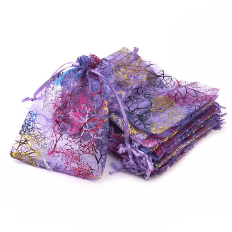 Organza Gift Bags With Drawstring Colorful Tree Print Jewelry Party Packaging 100pcs 7