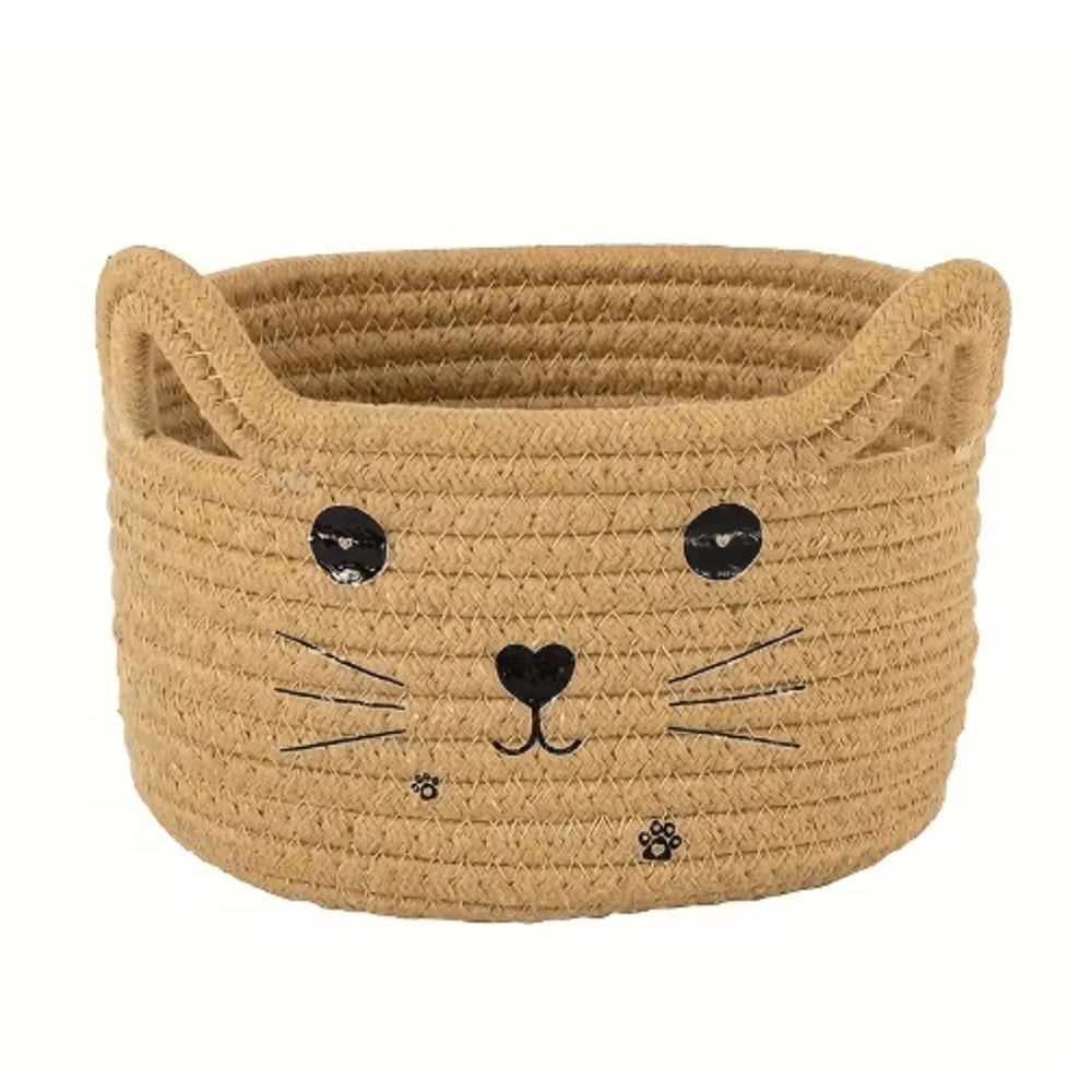 Cat Face Woven Cotton Storage Basket Cute Home Organizer For Toys Clothes Pet Supplies 8