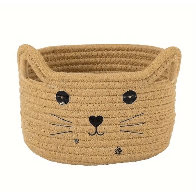 Cat Face Woven Cotton Storage Basket Cute Home Organizer For Toys Clothes Pet Supplies 8