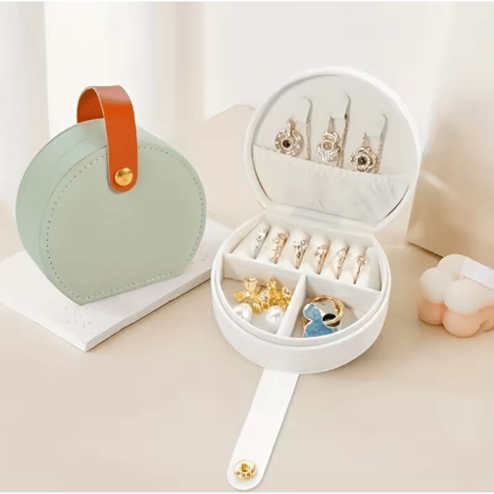 Semicircle Portable Jewelry Box Mini Travel Jewelry Case Organizer 6