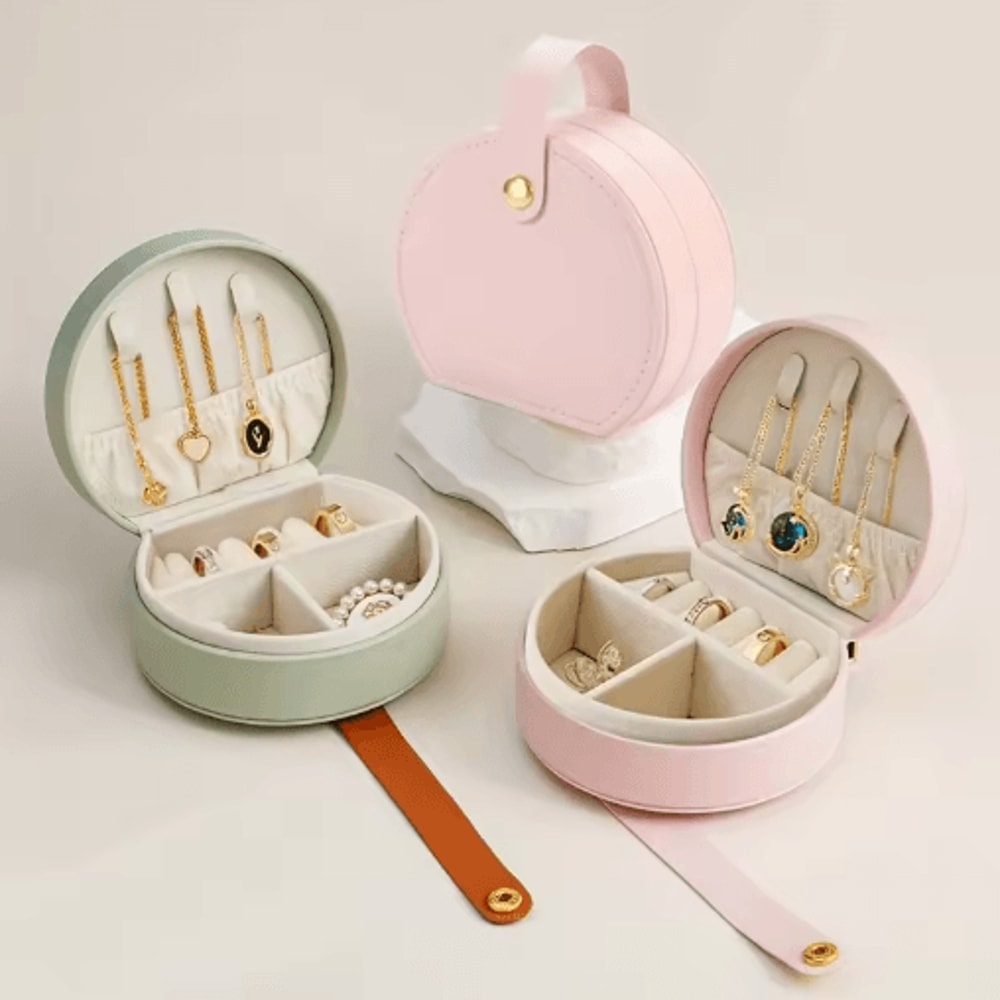 Semicircle Portable Jewelry Box Mini Travel Jewelry Case Organizer 0