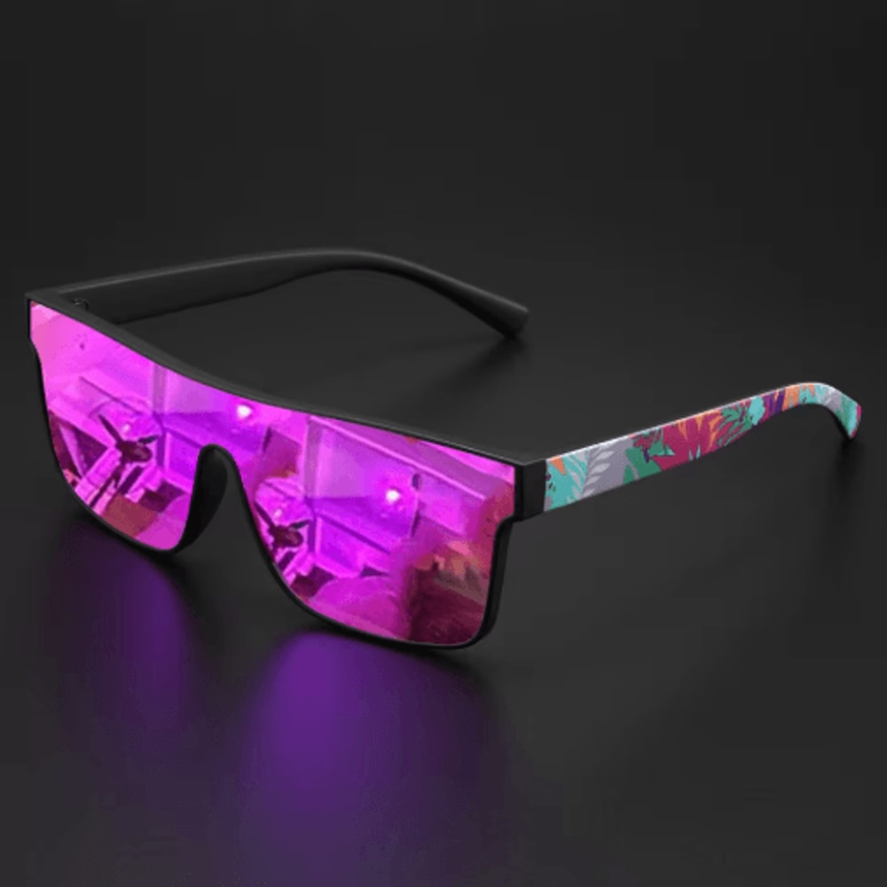 Colorful Square Sports Sunglasses OnePiece UV400 Lens With Patterned Temples 7