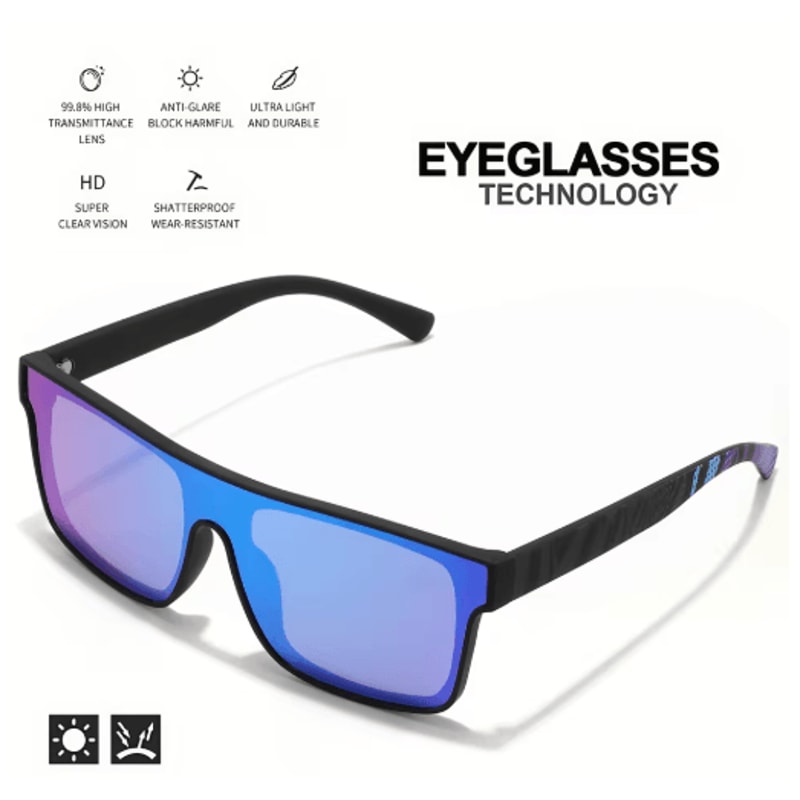 Colorful Square Sports Sunglasses OnePiece UV400 Lens With Patterned Temples 8
