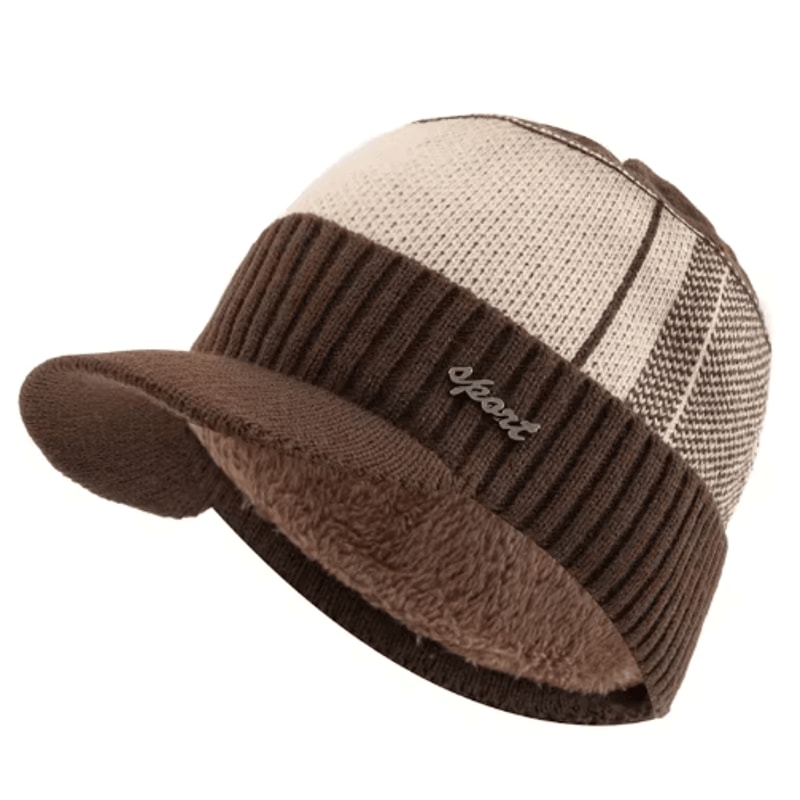 Unisex FurLined Winter Beanie With Brim Thick Knit Warm Hat For Men Women 1