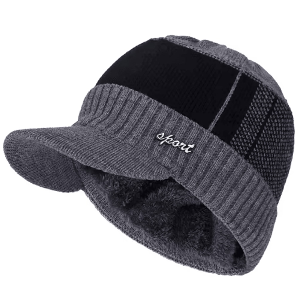 Unisex FurLined Winter Beanie With Brim Thick Knit Warm Hat For Men Women 4
