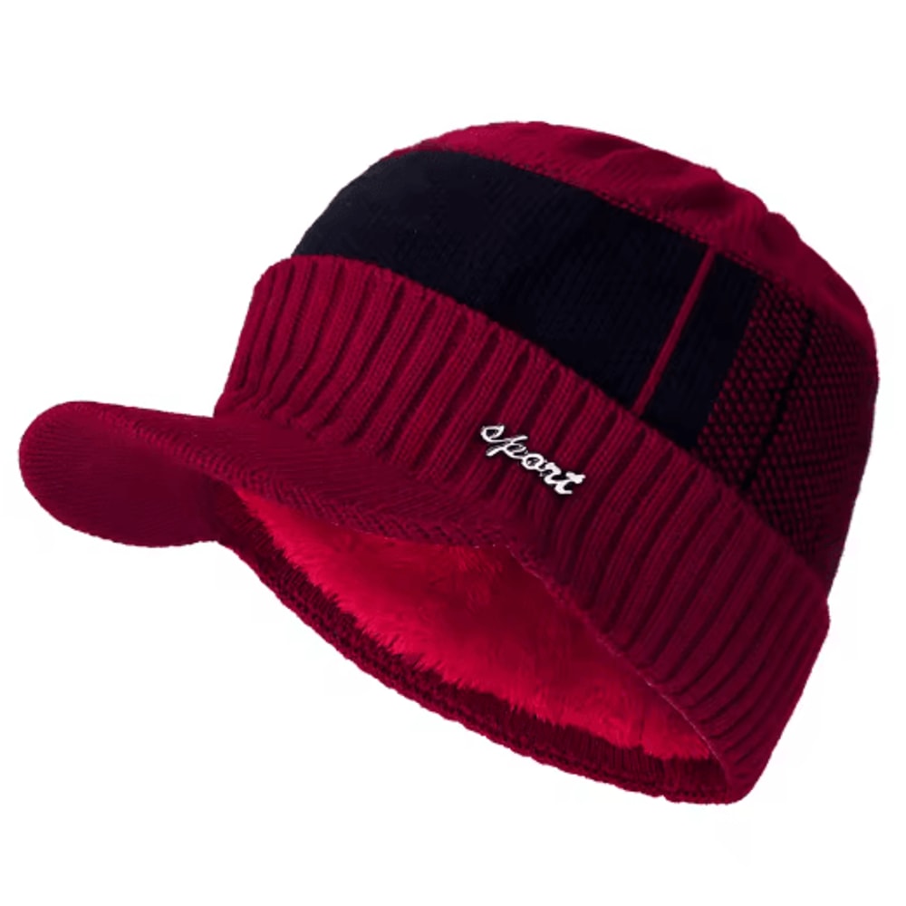 Unisex FurLined Winter Beanie With Brim Thick Knit Warm Hat For Men Women 5