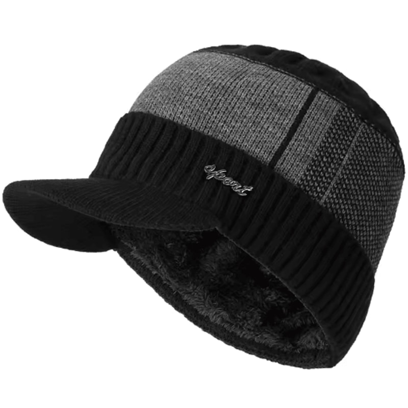 Unisex FurLined Winter Beanie With Brim Thick Knit Warm Hat For Men Women 7