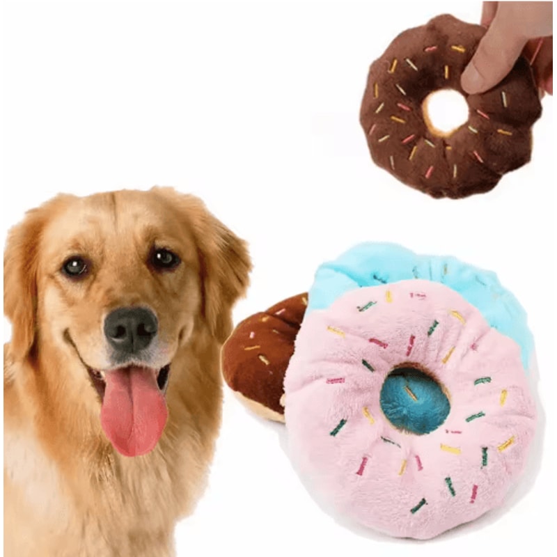 Squeaky Plush Donut Dog Toy Soft Chew Interactive Toy For Puppies And Small Dogs 0