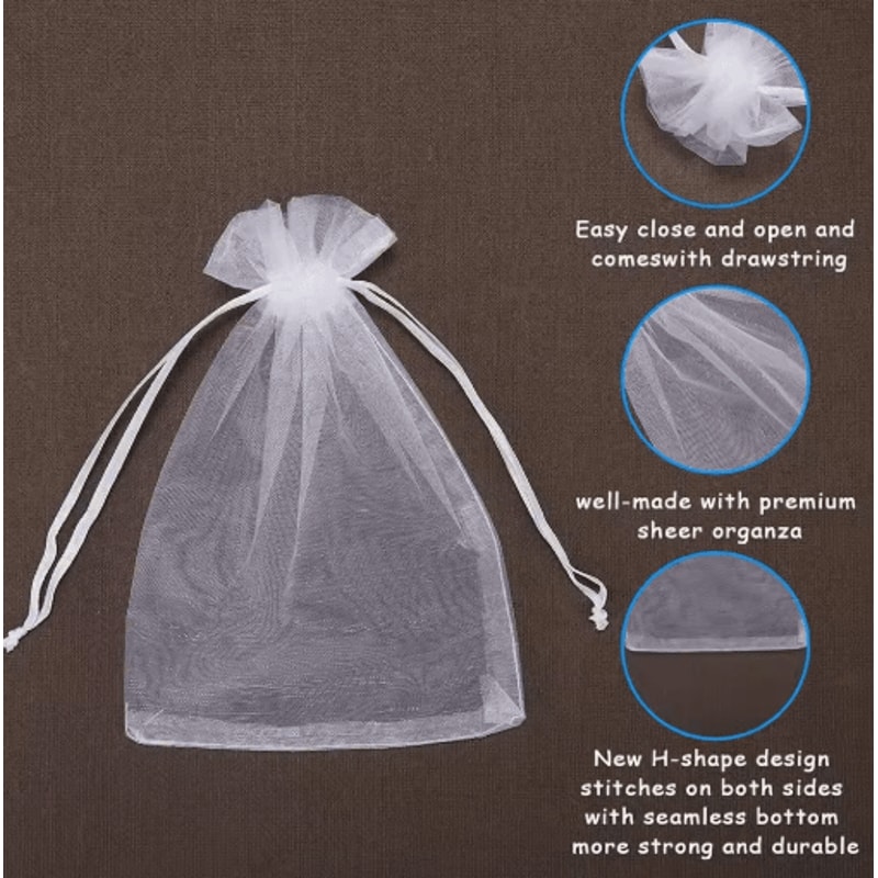 White Organza Drawstring Gift Bags 100Pack Elegant Party Jewelry Favor Pouches 2