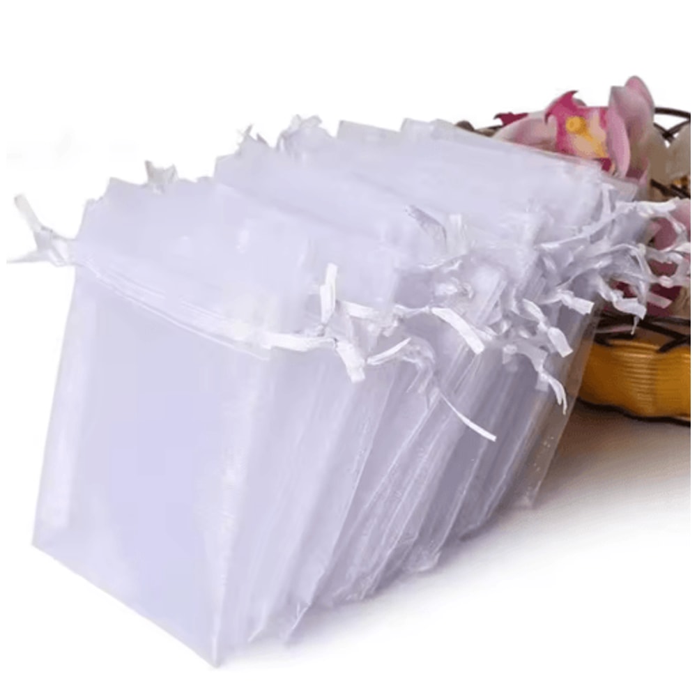 White Organza Drawstring Gift Bags 100Pack Elegant Party Jewelry Favor Pouches 5