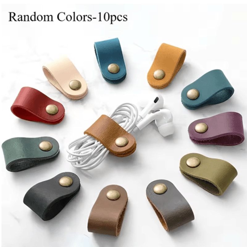 PU Leather Cable Organizer Straps Reusable Cord Management Ties For Home Office Travel 1