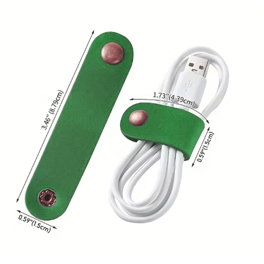 PU Leather Cable Organizer Straps Reusable Cord Management Ties For Home Office Travel 2
