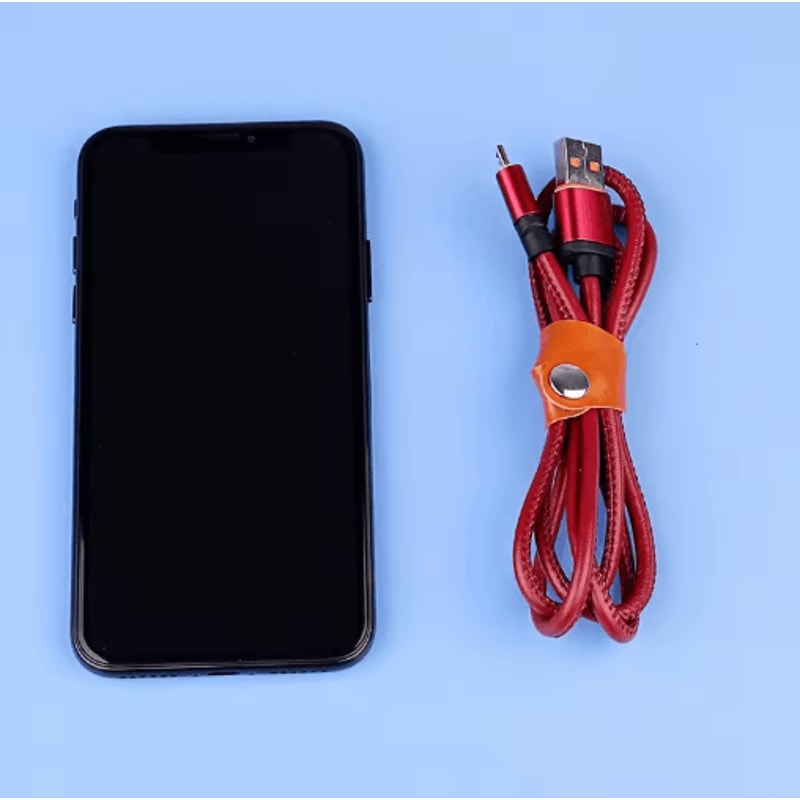 PU Leather Cable Organizer Straps Reusable Cord Management Ties For Home Office Travel 4