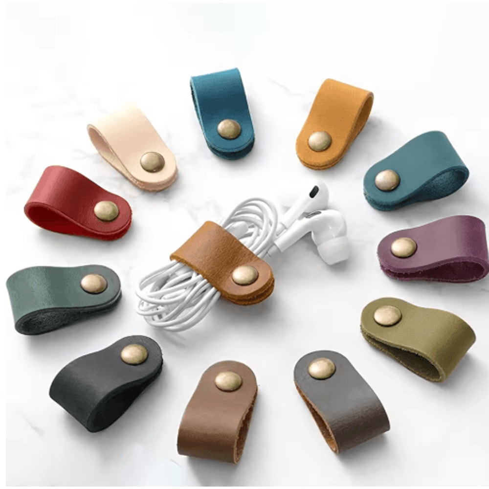 PU Leather Cable Organizer Straps Reusable Cord Management Ties For Home Office Travel 0