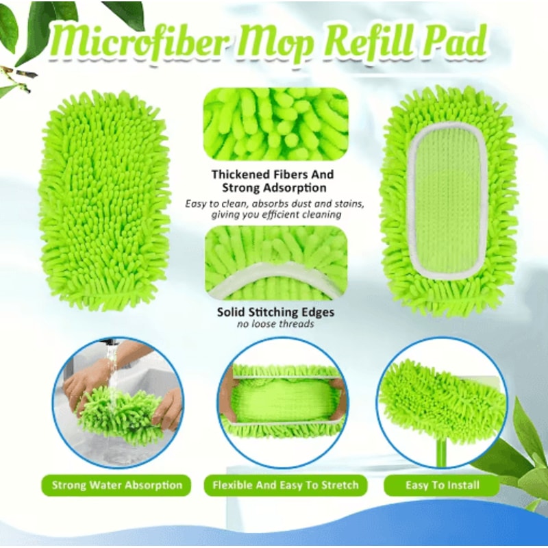 Reusable Chenille Mop Cloth Covers 4Pack Soft Highly Absorbent Floor Cleaning Pads 4