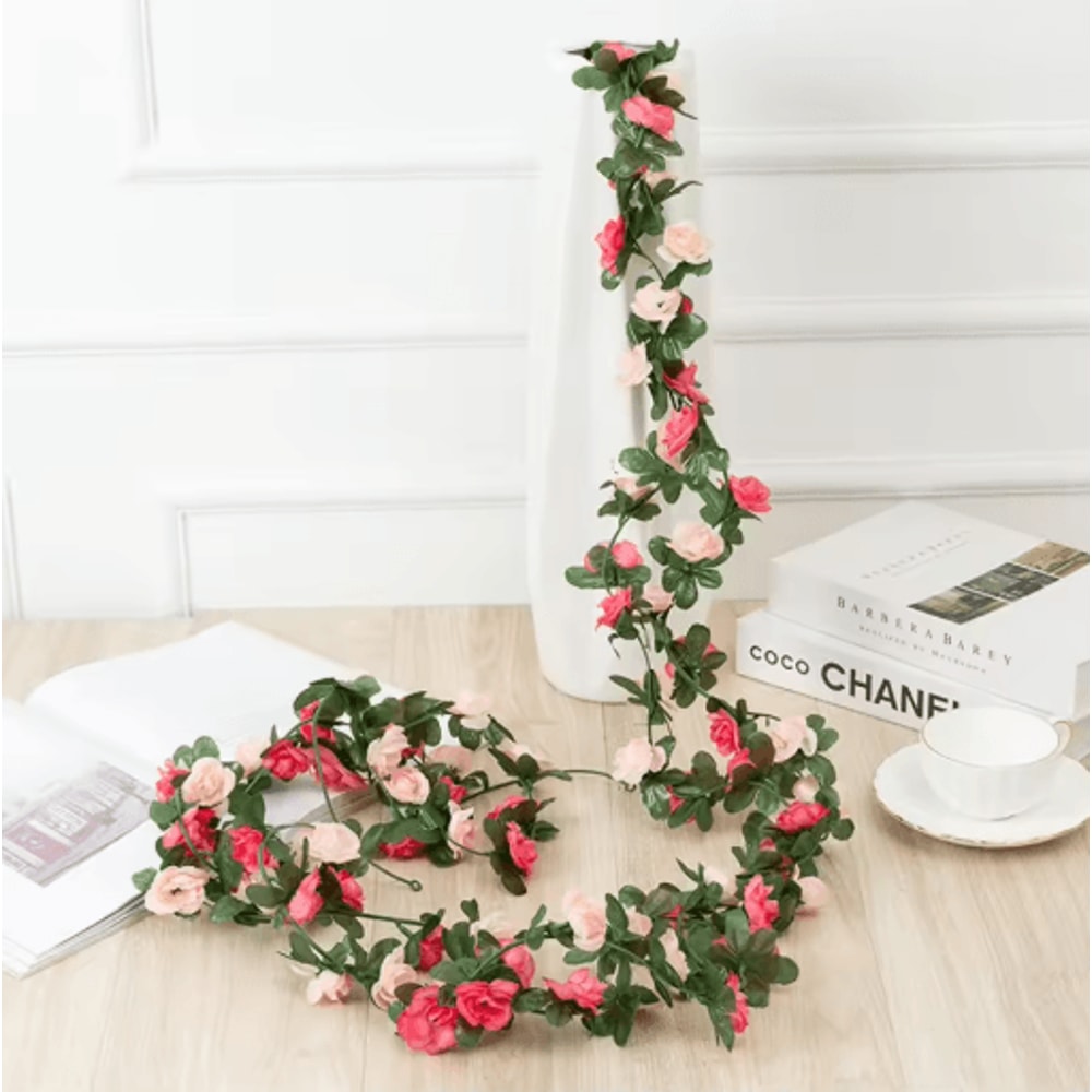 Artificial Rose Flower Vine 250cm Decorative Fake Floral Rattan For Home Wedding And Garden 5