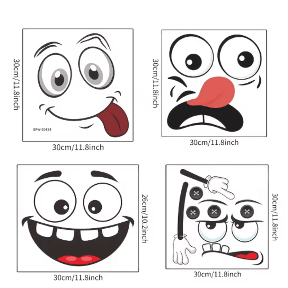 Cartoon Face Trash Can Stickers 4 Pack Self Adhesive PVC Expression Stickers For Bins 2