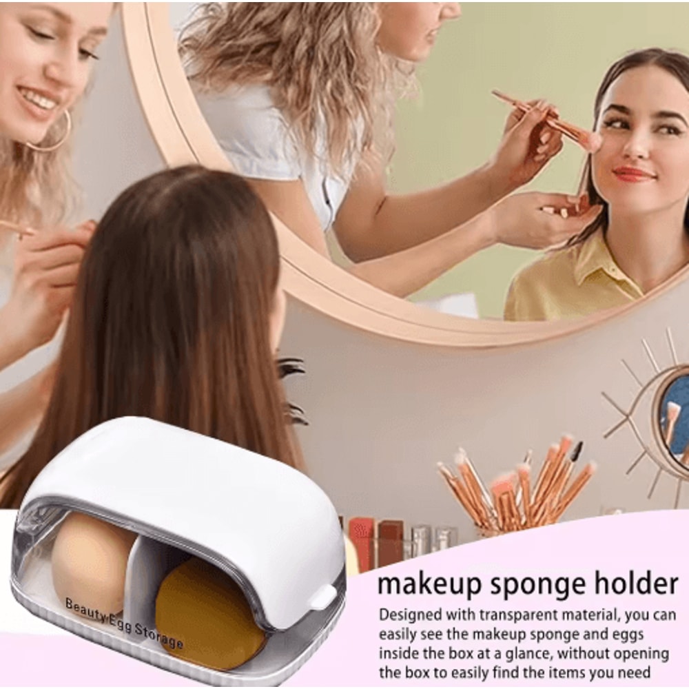 Transparent Makeup Sponge Holder Dustproof Plastic Beauty Organizer With Lid 4