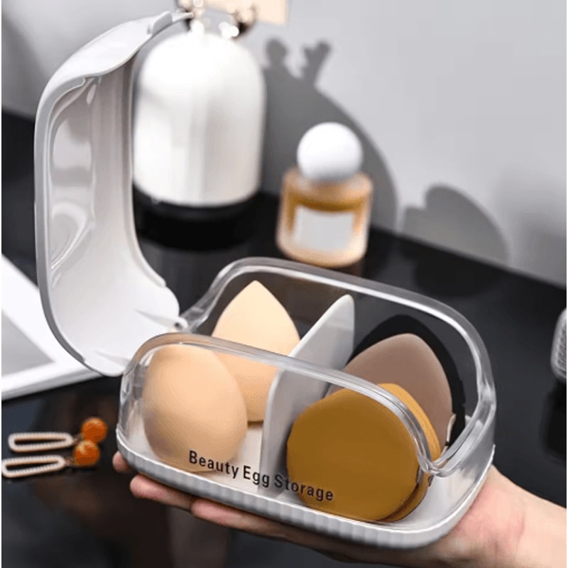 Transparent Makeup Sponge Holder Dustproof Plastic Beauty Organizer With Lid 5