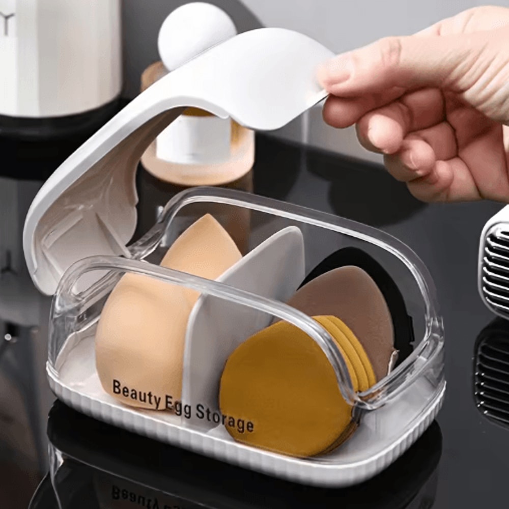 Transparent Makeup Sponge Holder Dustproof Plastic Beauty Organizer With Lid 6
