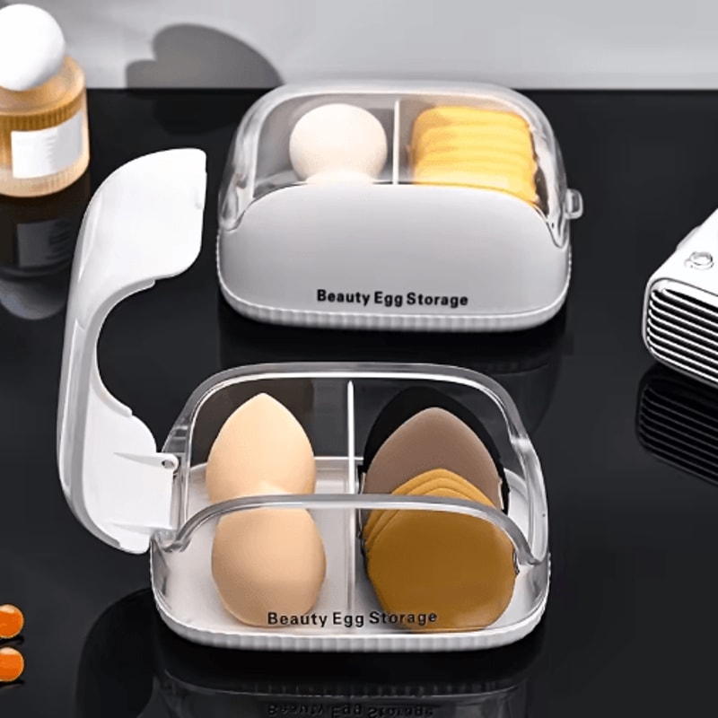 Transparent Makeup Sponge Holder Dustproof Plastic Beauty Organizer With Lid 7