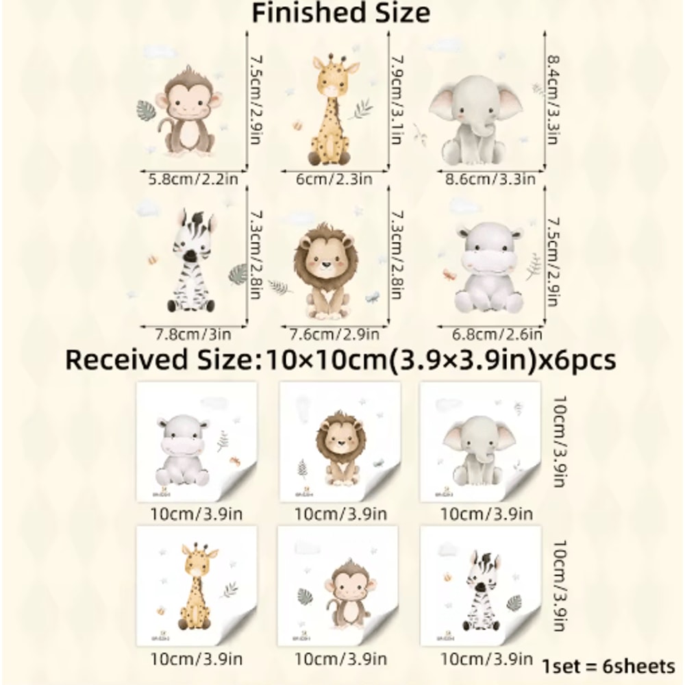 Cute Cartoon Animal Wall Stickers 6Piece Set PVC Switch Room Decor Decals 2