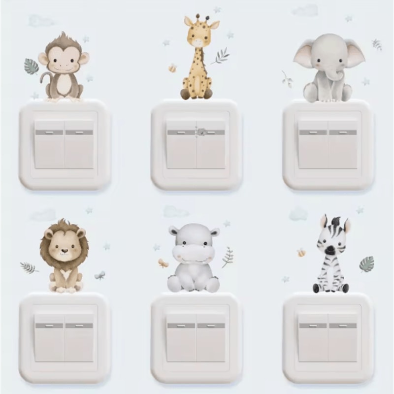 Cute Cartoon Animal Wall Stickers 6Piece Set PVC Switch Room Decor Decals 6