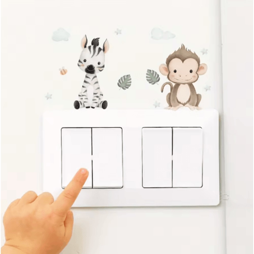 Cute Cartoon Animal Wall Stickers 6Piece Set PVC Switch Room Decor Decals 0