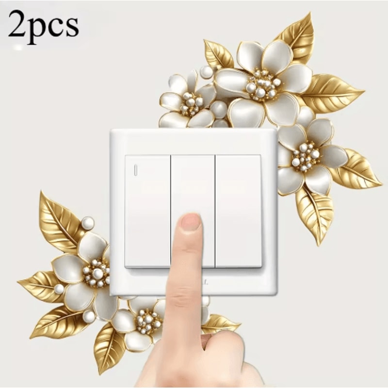Golden Artificial Flower Switch Sticker SelfAdhesive Wall Decor Accent 1pc 2pcs 1