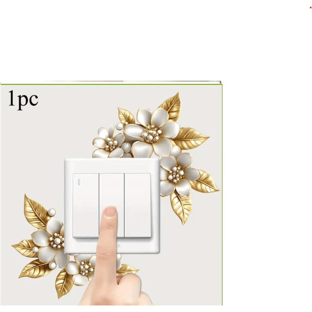 Golden Artificial Flower Switch Sticker SelfAdhesive Wall Decor Accent 1pc 2pcs 2