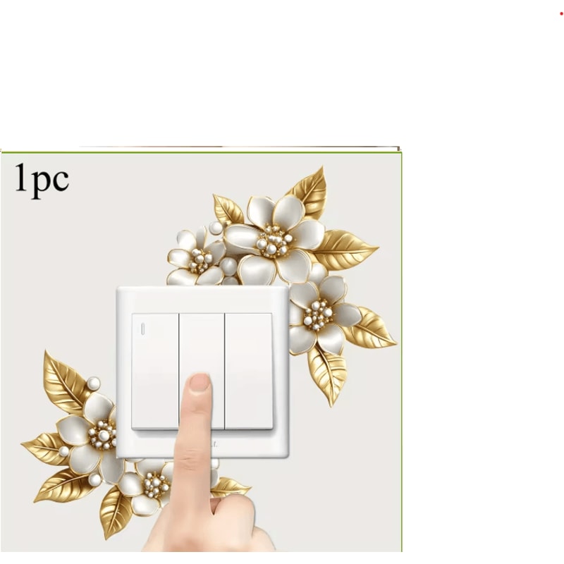 Golden Artificial Flower Switch Sticker SelfAdhesive Wall Decor Accent 1pc 2pcs 2