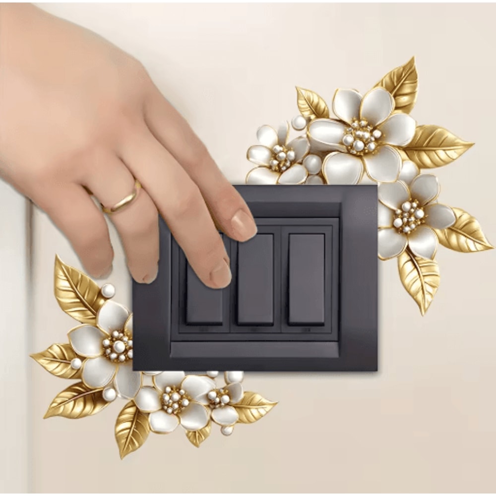 Golden Artificial Flower Switch Sticker SelfAdhesive Wall Decor Accent 1pc 2pcs 4