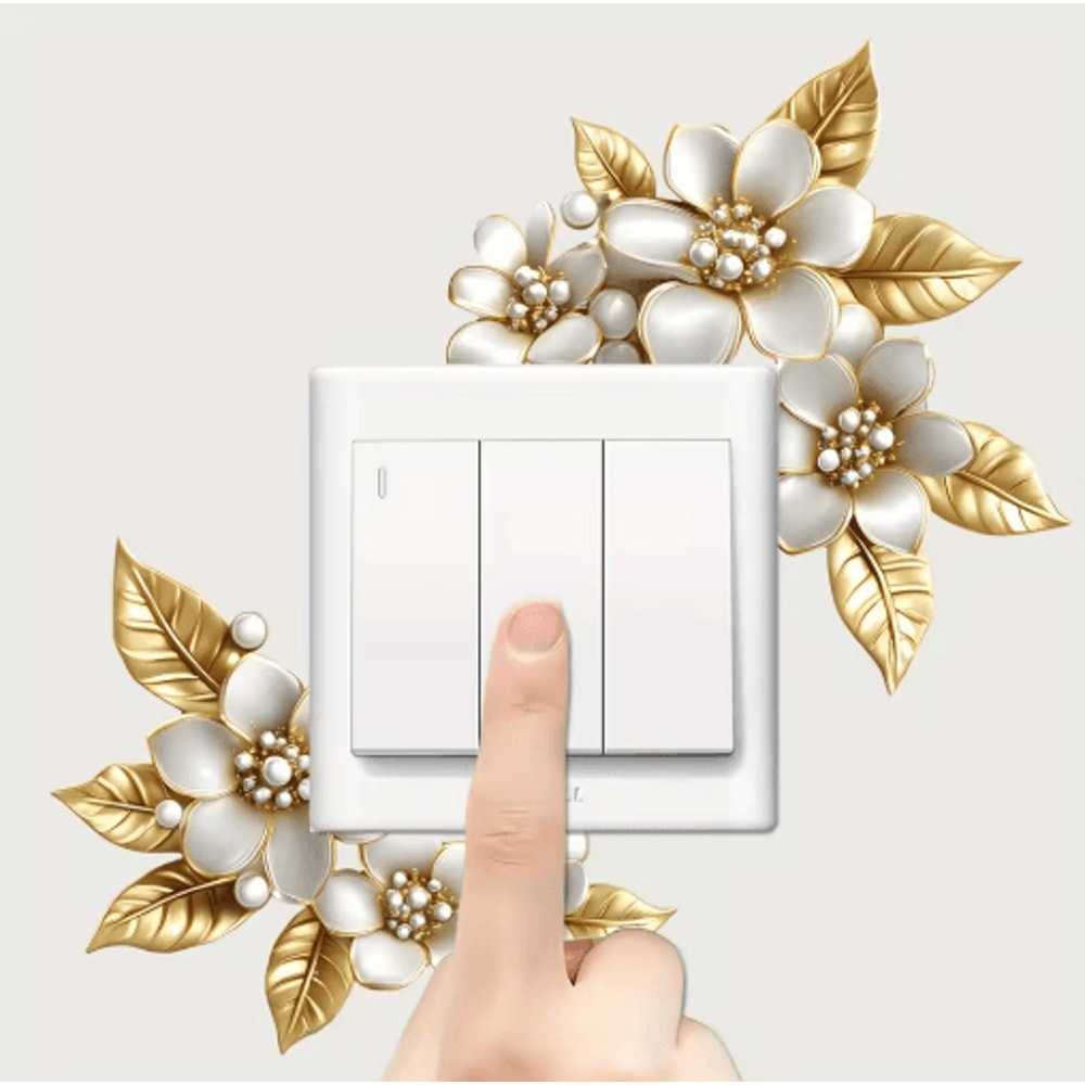 Golden Artificial Flower Switch Sticker SelfAdhesive Wall Decor Accent 1pc 2pcs 0