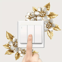golden artificial flower switch sticker – self-adhesive wall decor accent (1pc / 2pcs)