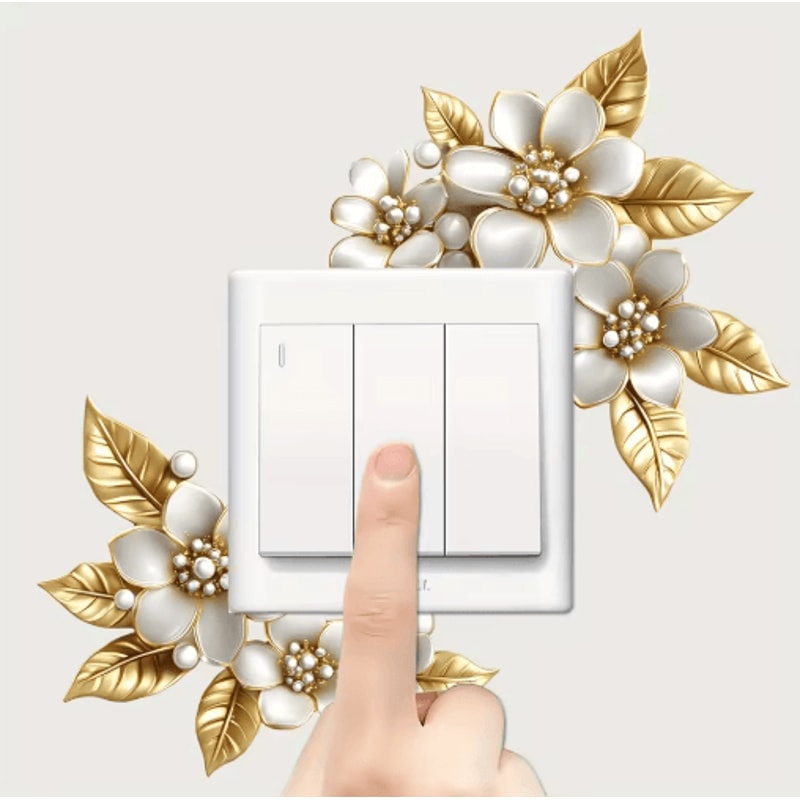 Golden Artificial Flower Switch Sticker SelfAdhesive Wall Decor Accent 1pc 2pcs 0