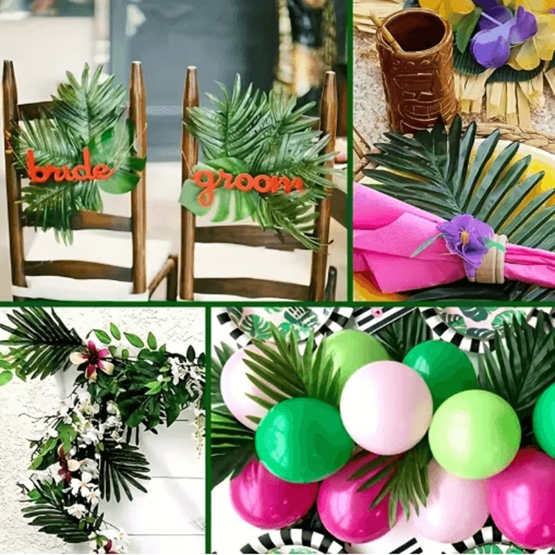 Artificial Tropical Palm Leaves With Stems Plastic Greenery For Home Garden Event Decor 4