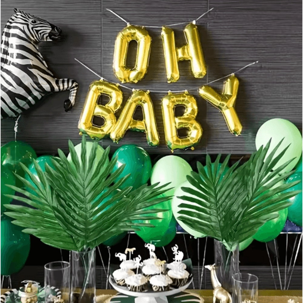 Artificial Tropical Palm Leaves With Stems Plastic Greenery For Home Garden Event Decor 0