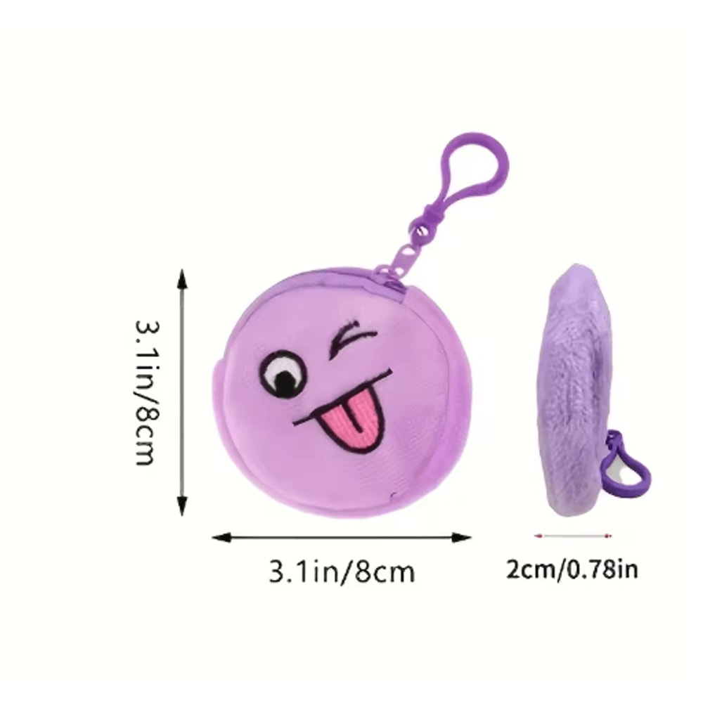 Cartoon Plush Coin Purses 5Pack Zippered Mini Wallets With Cute Expressions Keychain 2