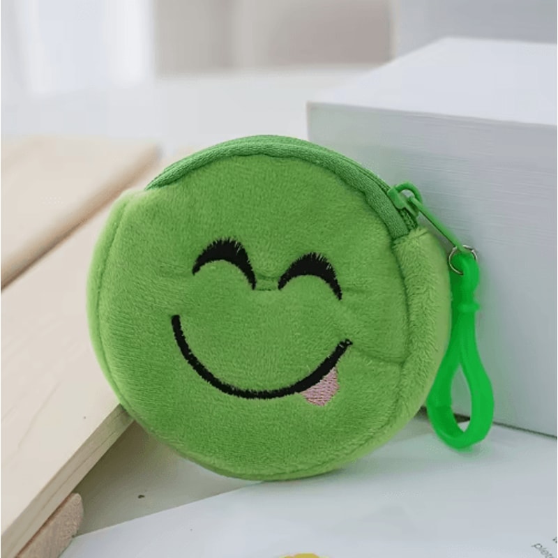 Cartoon Plush Coin Purses 5Pack Zippered Mini Wallets With Cute Expressions Keychain 3
