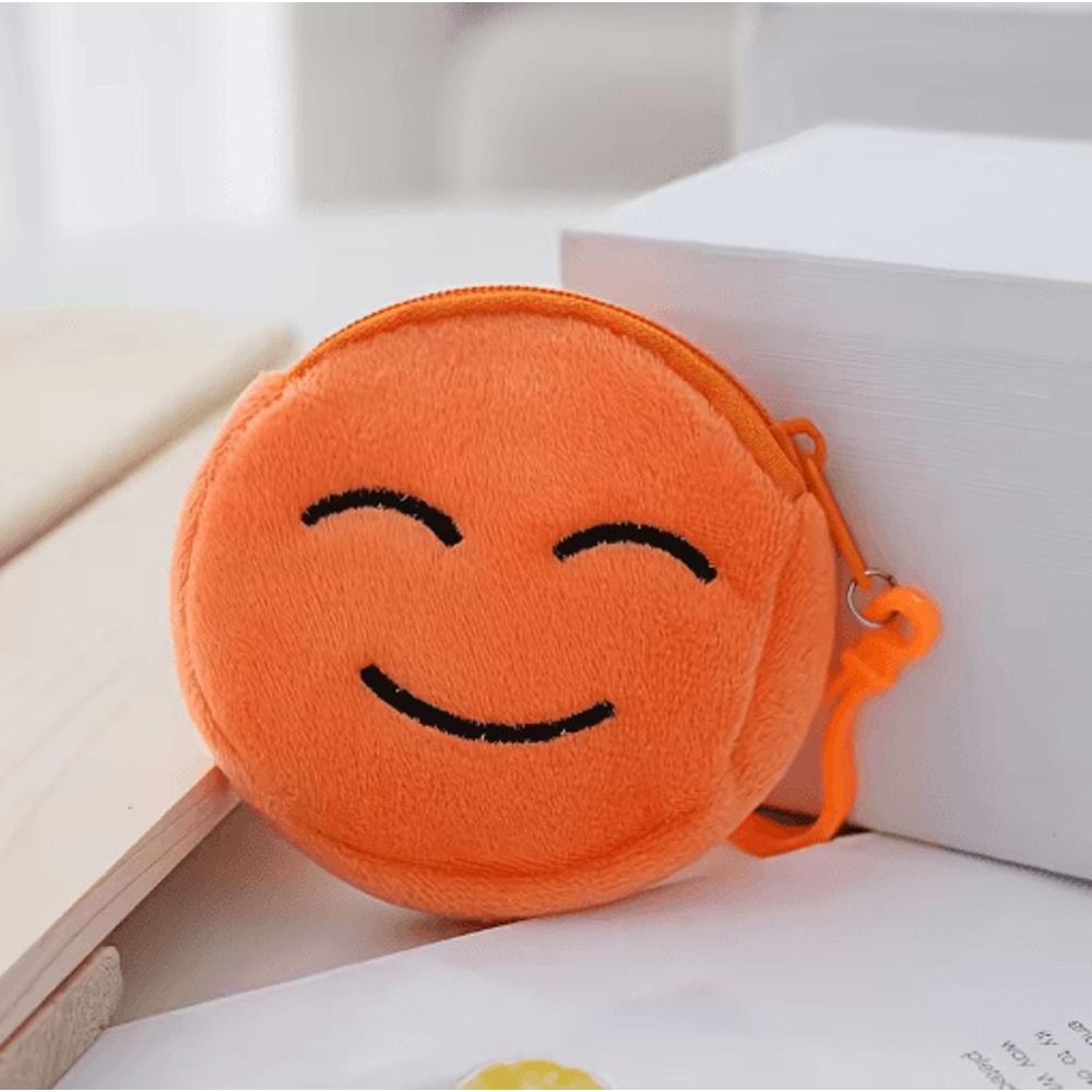 Cartoon Plush Coin Purses 5Pack Zippered Mini Wallets With Cute Expressions Keychain 5