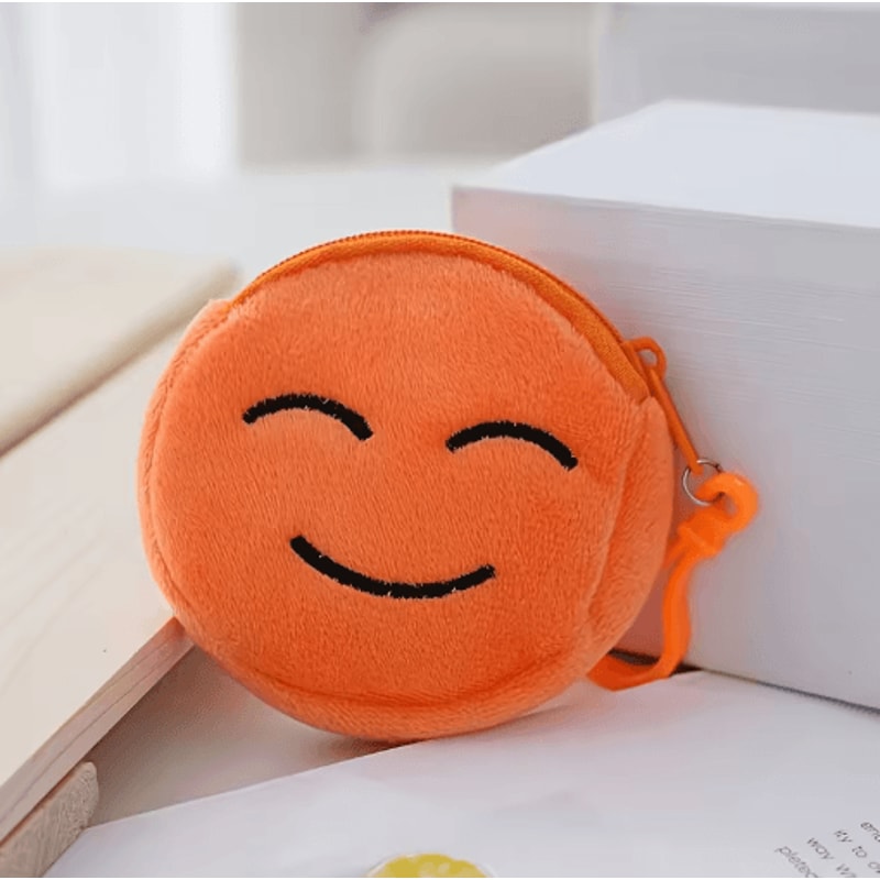 Cartoon Plush Coin Purses 5Pack Zippered Mini Wallets With Cute Expressions Keychain 5