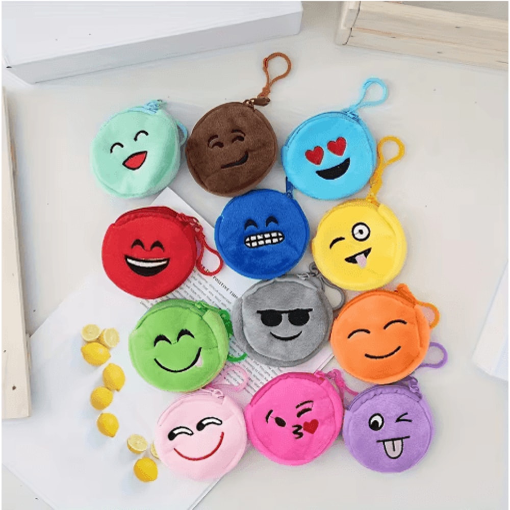 Cartoon Plush Coin Purses 5Pack Zippered Mini Wallets With Cute Expressions Keychain 6