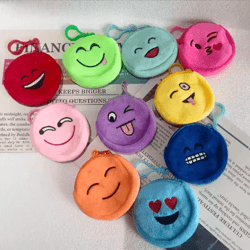 cartoon plush coin purses (5-pack) – zippered mini wallets with cute expressions & keychain