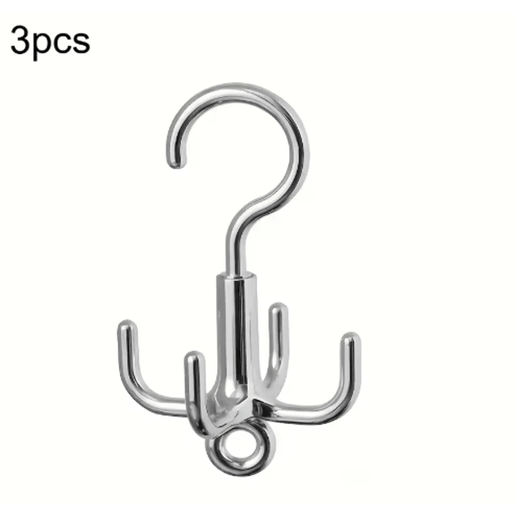 Rotating Clothes Hooks With 4 Claws 3Pack PunchFree Wardrobe Hanger For Belts Scarves Coats 1