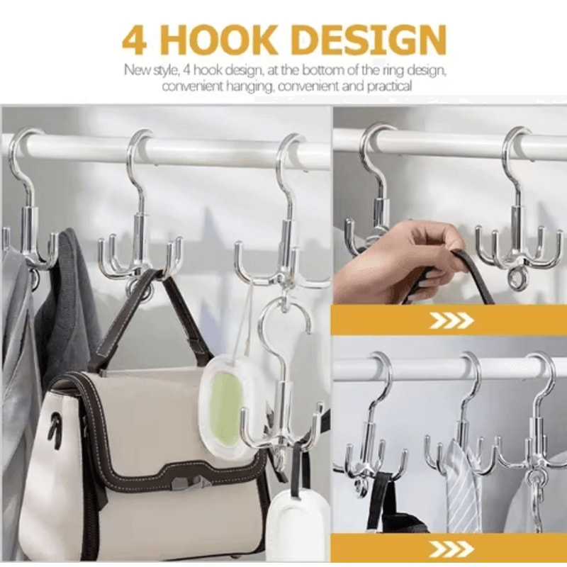 Rotating Clothes Hooks With 4 Claws 3Pack PunchFree Wardrobe Hanger For Belts Scarves Coats 3