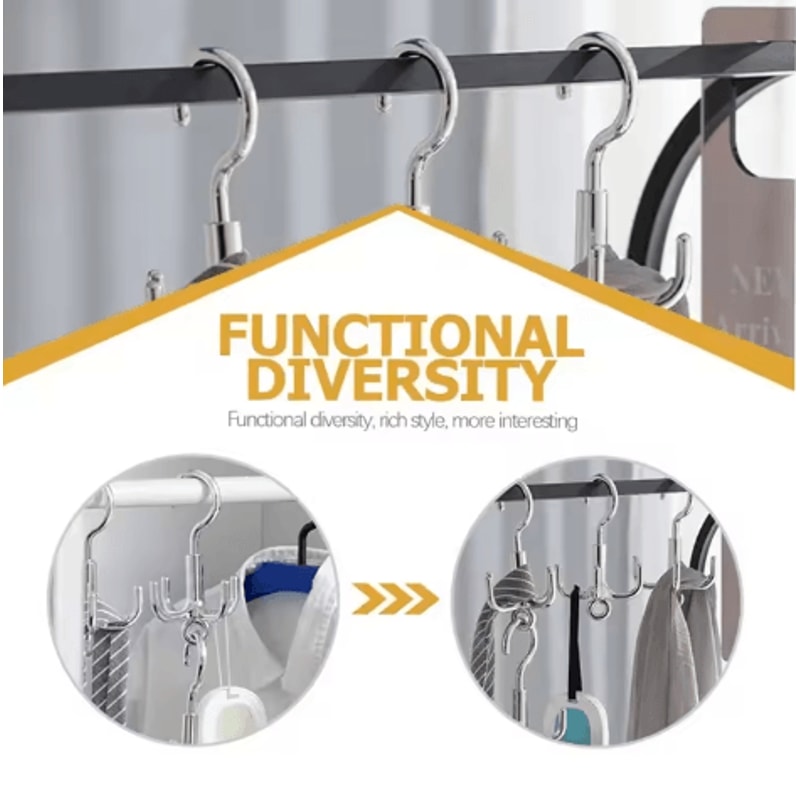 Rotating Clothes Hooks With 4 Claws 3Pack PunchFree Wardrobe Hanger For Belts Scarves Coats 4