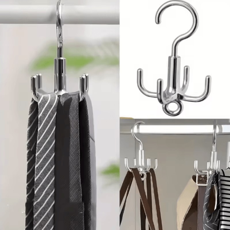 Rotating Clothes Hooks With 4 Claws 3Pack PunchFree Wardrobe Hanger For Belts Scarves Coats 5