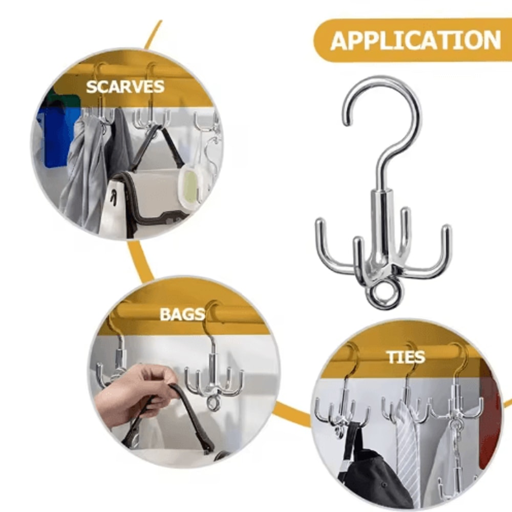 Rotating Clothes Hooks With 4 Claws 3Pack PunchFree Wardrobe Hanger For Belts Scarves Coats 6