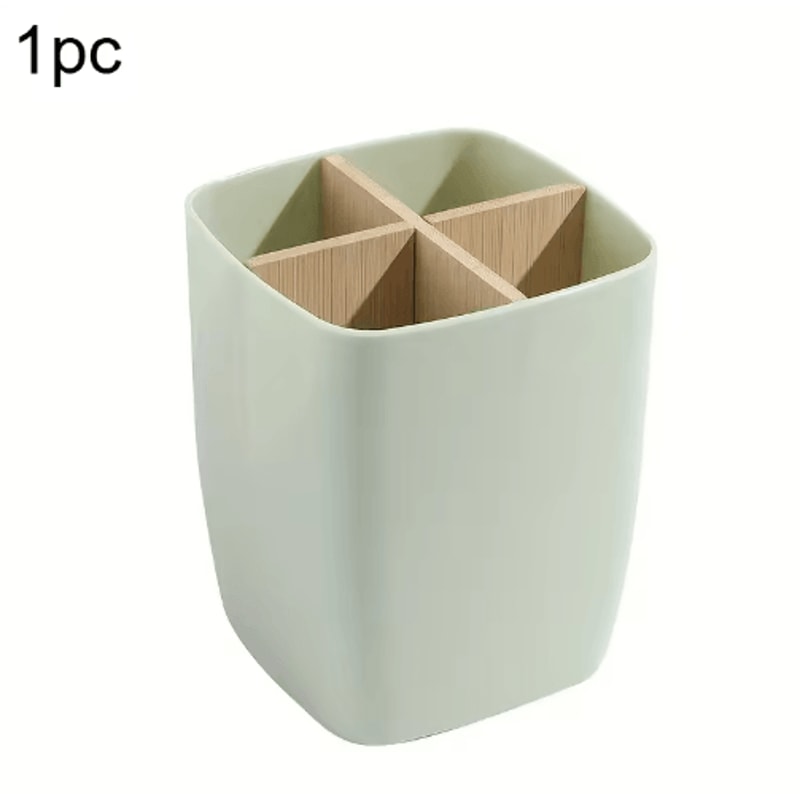 Bamboo Partition Desk Organizer 4Slot Pen Jewelry Office Storage Box 1