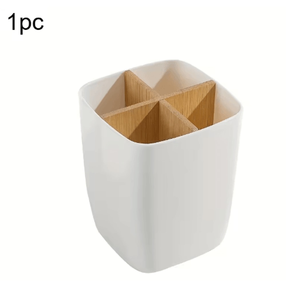 Bamboo Partition Desk Organizer 4Slot Pen Jewelry Office Storage Box 4
